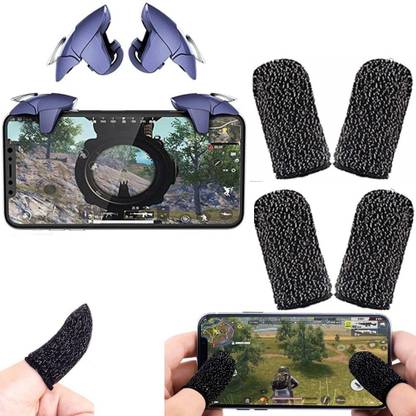 FKU Blue Shark PUBG Game Controller Gamepad Joystick L1 R1 Metal Trigger WITH ( 2 Pair) Finger sleeve Free Fire Shooting Gamepad For IOS Android Mobile Phone जॉयस्टिक