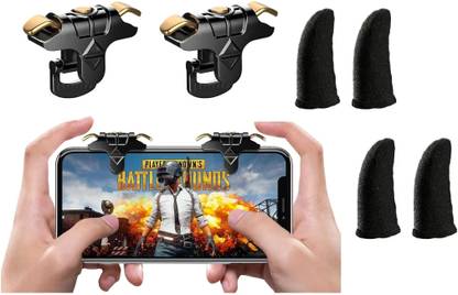 FKU Blue Shark PUBG Game Controller Gamepad Joystick L1 R1 Metal Trigger WITH ( 2 Pair) Finger sleeve Free Fire Shooting Gamepad For IOS Android Mobile Phone  Joystick