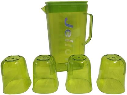 Senik Cold Water Pitcher, Jug, Kettle with 4 Space Saving Stackable Glass Jug Glass Set