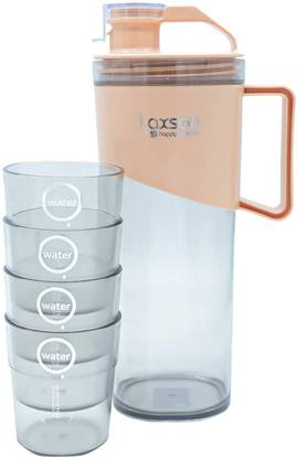 LAXSON Leakproof Water Jug (1.6L) & 4 Glass (280ml) Set with Filter Lid, BPA Free(Pink) Jug Glass Set