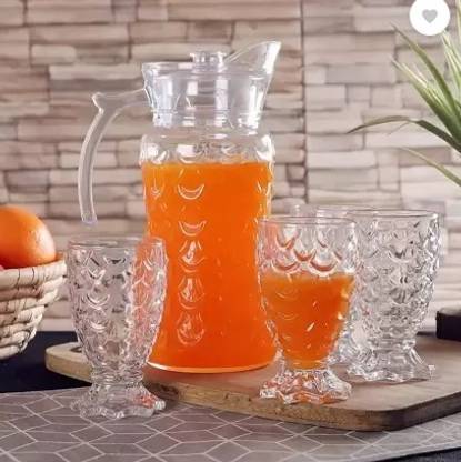 TRILOKNKS Glass Jug Pitcher with Lid, Jug1800 ML - Iced Tea Pitcher Juice Jug Glass 200ML Jug Glass Set