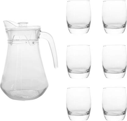 basicbelle Water Glass and Jug Set (Pack of 7 Pcs) 6 glass 190ml,1 Jug 1.3L Jug Glass Set