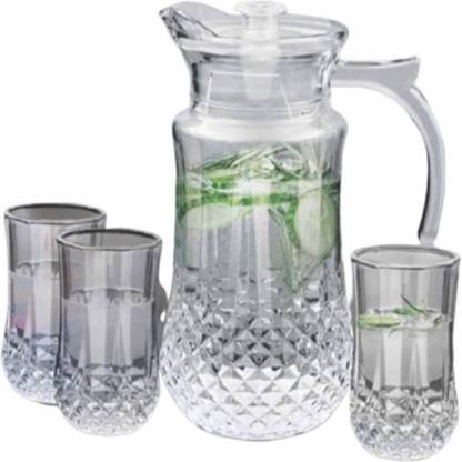 Joy2u (pack of 7)Crystal Cut Glass Lemon Set JUG & Glass for Juice and Water_ (7 PCS) 1.5 LT JUG & 250 ML Glass Jug Glass Set