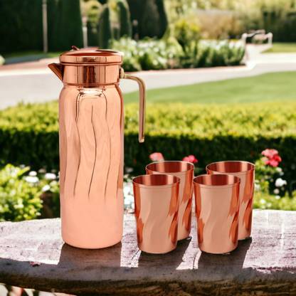 Le Casa Broc Pitcher 5PC Set |Glass -315ML Each|100% Pure Copper with ISO Certification| Jug Glass Set