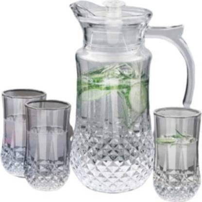 DULARIYA Imperial Lemon Set with Glass Water Jug, 1470 ml with Lid and 240 ml, 6 Glass Set (CLEAR) Jug Glass Set