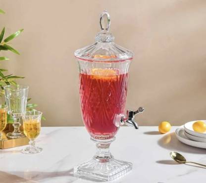 KNPL Glass Juice Dispenser With Plastic Tap 1.8 L and Lid, Crack Resistance Bottled Water Dispenser