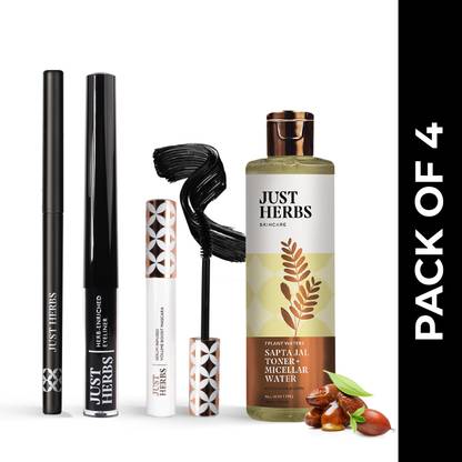 Just Herbs Eye Regime Combo Pack of 4 | Kajal, Eyeliner, Mascara, Makeup Remover