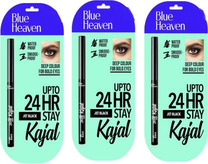 BLUE HEAVEN Upto 24hr Jet Block Stay Kajal Pack Of -3