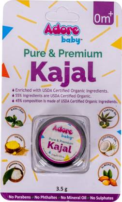 Adore Pure & Premium Organic Baby Kajal- USDA Certified Ingredients- Baby Safe