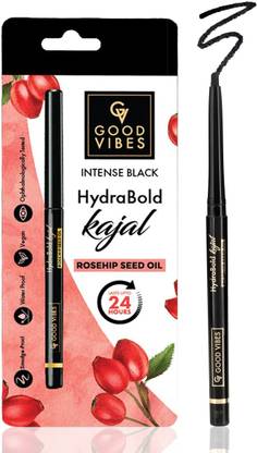 GOOD VIBES HydraBold Intense Black Kajal | Rosehip Seed Oil | 24HR Stay | Water Proof