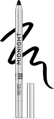 Renee Midnight Kohl Black Kajal Pencil - Waterproof Smudgeproof With Sharpener 24 Hrs