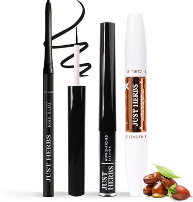 Just Herbs Eye Make Up Essentials Combo Pack of 3 | Kajal, Eyeliner, Mascara