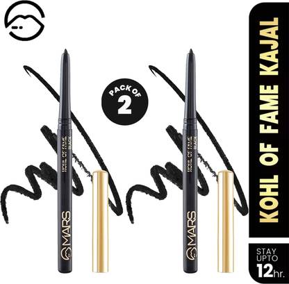 MARS Kohl of Fame Up to 12 Hours Stay Kajal | Smudgeproof & Waterproof Pack of 2