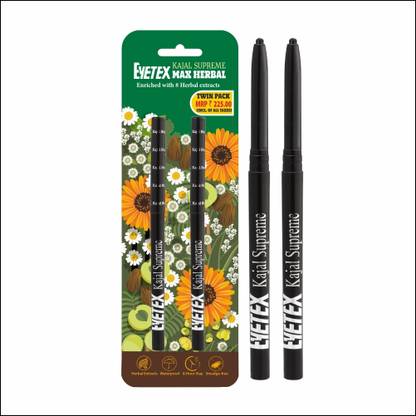 Eyetex Kajal Twin Max Herbal,Matte,Water-Resistant,Smudge-Proof,Irritation-Free