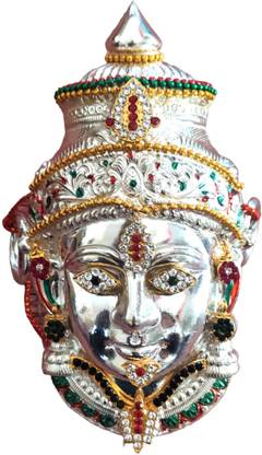 SujArta Lakshmi Face / Laxmi Face, Premium 6 Inch Pooja Face for Varamahalakshmi Silver Plated Kalash