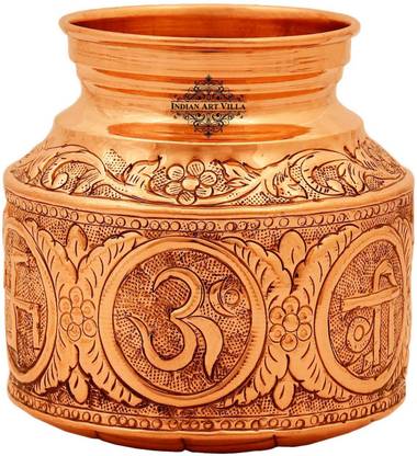 इंडियनआर्टविला Om Swastik Design Copper Kalash,Lota ,Pooja Temple Home Office, 1550 ML कॉपर कलश