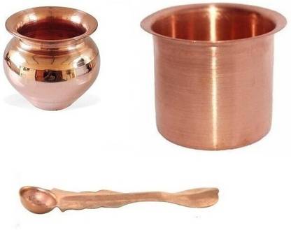 PIKVY Copper kalash/Gadvi with Panchpatra & Achmani (3pc) Copper Kalash