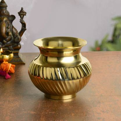 StyleMyWay Brass Lota with Line Design – 700 ml – 550 gm Brass Kalash