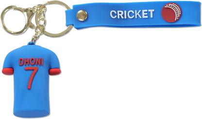 HappierYou Dhoni Blue Cricket jersey 3D Silicone Keychain with Amazing Belt or Ribbon Key Chain