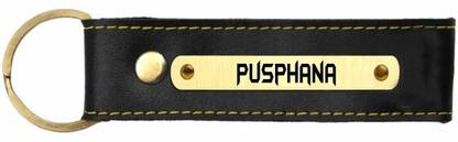 SY Gifts Pusphana Name Black Leather Keychain Key Chain