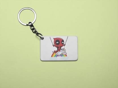Tulip Art Deadpool sitting on unicorn - Printed acrylic animated Keychain(Pack Of 2) Key Chain