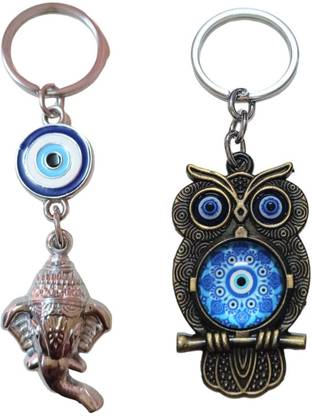 Kopal Evil Eye Ganesh Ji & Evil Eye Owl Keychain Combo of 2 Key Chain