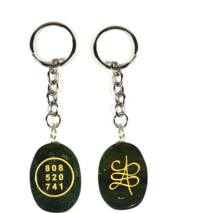 REIKI CRYSTAL PRODUCTS Green Aventurine Zibu Symbol Stone Cabochon Keychain, for Money Keychain (2pc) Key Chain