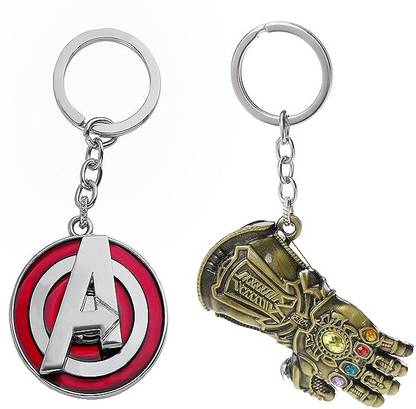 GKM Avengers Logo & Thanos Hand Metal combo set keychain for men & woman Key Chain