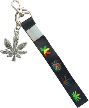 HANDSOME ISK Premium Quality Black Fabric Hook With Metal Silver Leaves Fashionable Key Chain