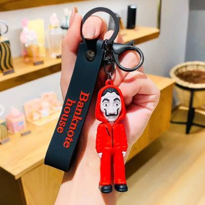 WHITE POPCORN Money Heist La Casa De 3D Keychain Strap Charm & Lobster Clasp Hook Key Chain