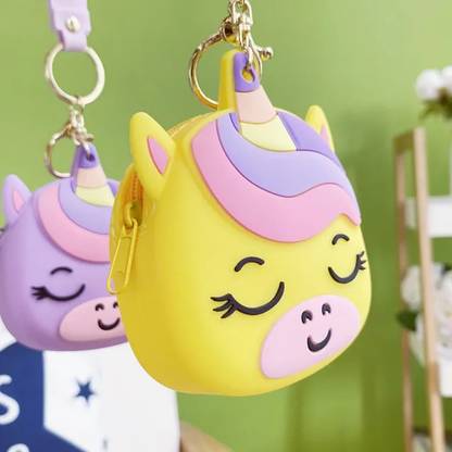 triple paper Cute Unicorn 2-in-1 Keychain & Coin Pouch zipper compartment Made from silicone Key Chain