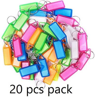 Sansuka 20 - Multicolor Keyring Keychain with Name Tag Labels Two Side Id Label Key Chain