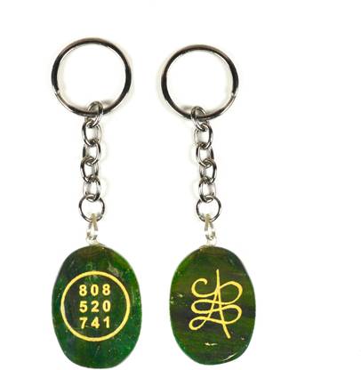 REIKI CRYSTAL PRODUCTS Green Jade Zibu Symbol Stone Cabochon Keychain, for Money Keychain (2pc) Key Chain