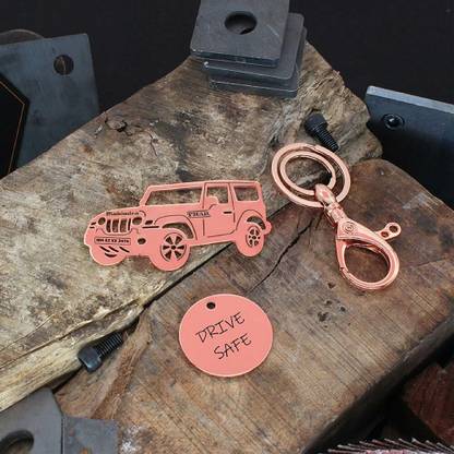 Ampkrafts New Mahindra Thar 2022 Personalized Custom Number Sideview Rose Gold Key Chain