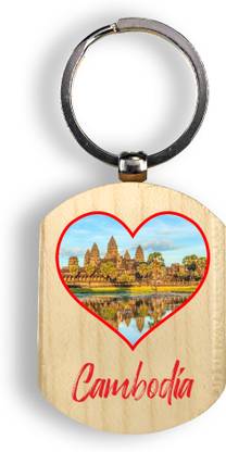 Regalocasila Beautiful Printed Souvenir Cambodia Natural Wooden Keyring For Home Key’s Key Chain