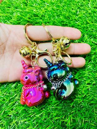 GKM Attractive Rainbow Hrose Unicorn premium quality combo set keychain Key Chain