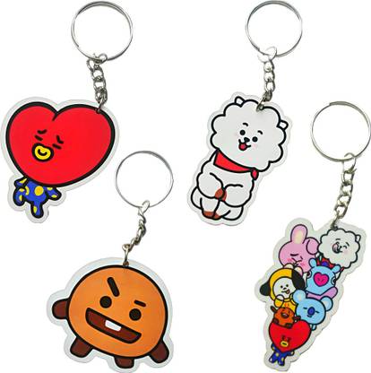 The K Fandom BT21 Keychain - Pack of 4 Keychains (RJ, Shooky, Tata, BT21 Group) Key Chain