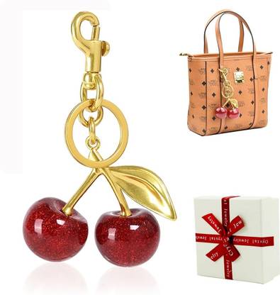 maycreate Red Cherry Keychain Cute Bag Charm Glittering Cherry Gift Box Key Chain