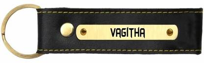 SY Gifts Vagitha Name Black Leather Keychain Key Chain