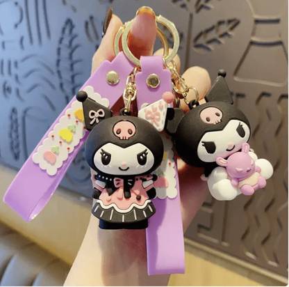 travooz 2 Pcs Kuromi Keychain for Girls with Hand Strap for Bag Charm, Birthday Gift Key Chain