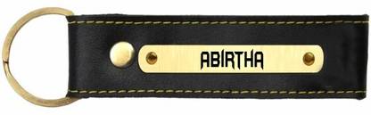 SY Gifts Abirtha Name Black Leather Keychain Key Chain