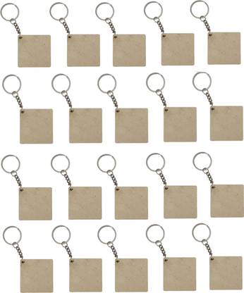 Ecomology MDF Square Key Chain with Ring(20 Pcs Square Shape Key Ring) 2 x 2 Inch Key Chain