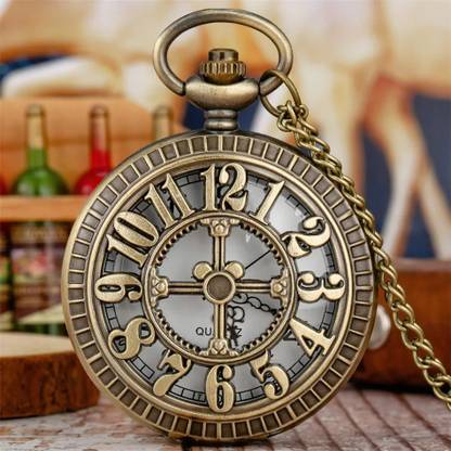 Tiny Tim Numerical Vintage Pocket-Watch Antique Gandhi Style Metallic Key Chain Best Gift Numerical Antique Pocket Watch Bronze Metal Pocket Watch Chain