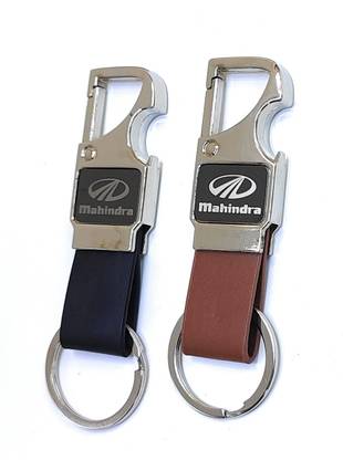 Jdp Novelty 2 pcs Set of Leather Metal Opner Keychain for Mahindra Car Key Chain