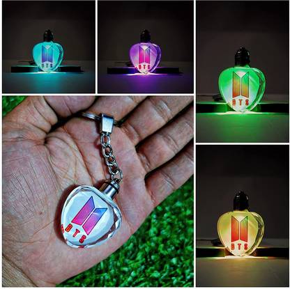 MAKRANA ART AND CRAFT Bts logo printed LED light Crystal Keychain | Multicolor LED light Bts Key Chain