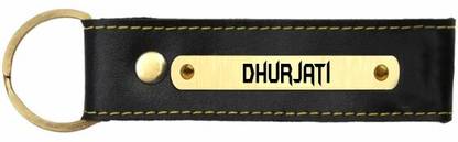SY Gifts Dhurjati Name Black Leather Keychain Key Chain