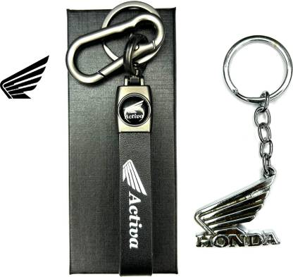FLAMBE Activa Bike Leather Keychain Steel Logo Keychain Pack Of 2 Key Chain