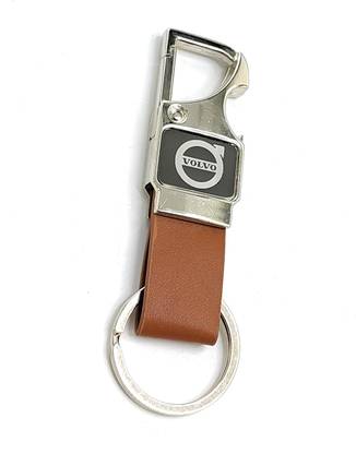 Jdp Novelty Premium Metal Leather Opner Keychain for V-o-l-v-o Car Brown Colour Key Chain