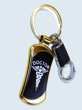 Jdp Novelty Doctors Logos Premium Quality Metal Keychain with Hook Black Gold Colour Key Chain
