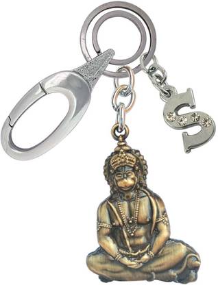 SHOKY LOOKS Golden Hanuman Symbol OF Good Luck With S Letter Locking Lock Key Chain